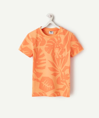 Boy Tao Categories - orange organic cotton boy's short-sleeved t-shirt with leaf theme