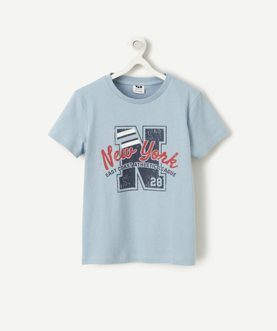 T-shirt Nouvelle Arbo   C - T-SHIRT GARÇON EN COTON BIO BLEU AVEC MESSAGES NEW YORK ET LETTRE
