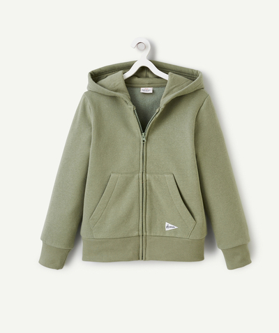 New colour palette Tao Categories - BOY'S ZIP-UP HOODIE IN GREEN RECYCLED FIBRES
