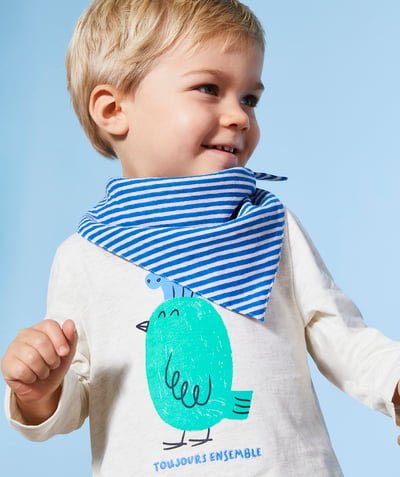 Low-priced looks Tao Categories - BABY BOY T-SHIRT IN ECRU MOTTLED ORGANIC COTTON WITH GREEN CHICK