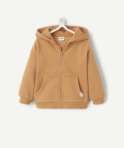 Baby boy Tao Categories - BABY BOY'S ZIPPED HOODED CARDIGAN IN OCHRE RECYCLED FIBRES