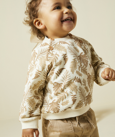 Special Occasion Collection Tao Categories - BABY BOY SWEATSHIRT IN ECRU RECYCLED FIBER WITH LEAF PRINT