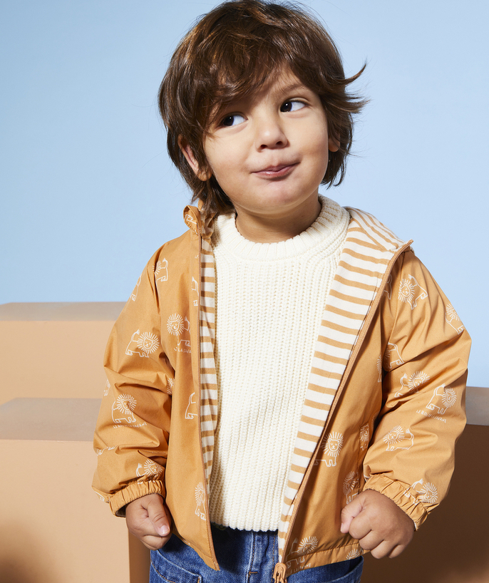 Coat - Padded Jacket - Jacket Tao Categories - REVERSIBLE ORANGE LION PRINT OR STRIPED BABY BOY WINDBREAKER
