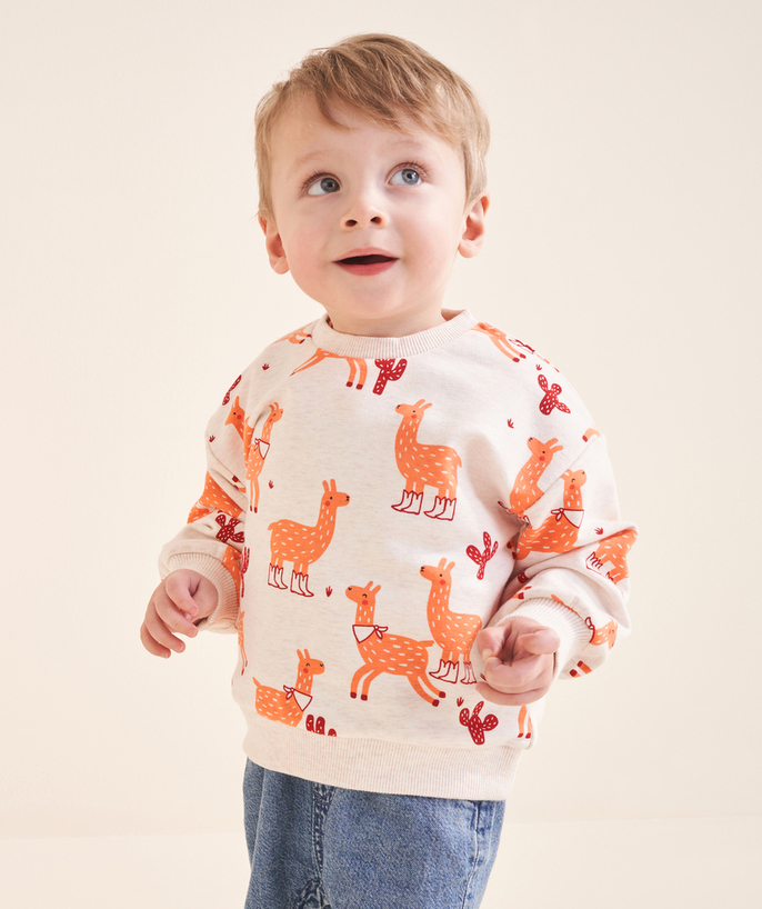 Clothing Tao Categories - ECRU MOTTLED BABY BOY SWEATER WITH LLAMA