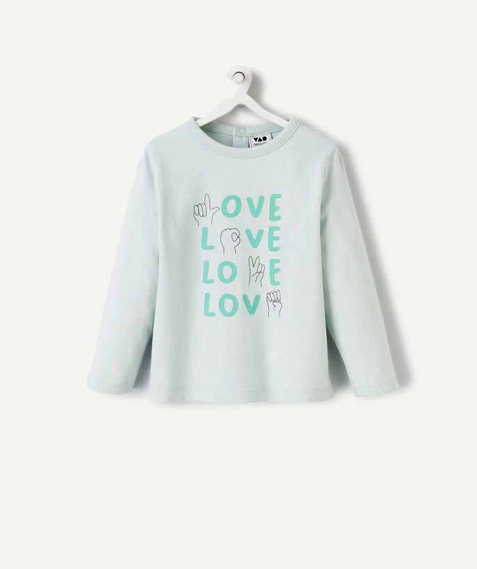 Clothing Tao Categories - BABY GIRL T-SHIRT IN GREEN ORGANIC COTTON WITH ANIMATED MESSAGES LOVE