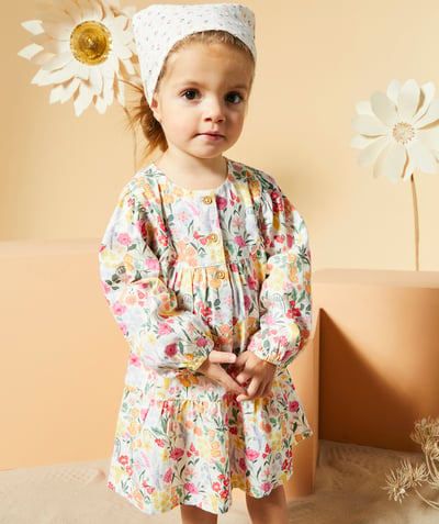 Baby girl Tao Categories - LONG-SLEEVED BABY GIRL DRESS IN ORGANIC COTTON WITH FLORAL PRINT