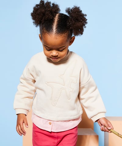 Baby girl Tao Categories - 2 in 1 effect baby girl long sleeve sweatshirt in beige recycled fibers
