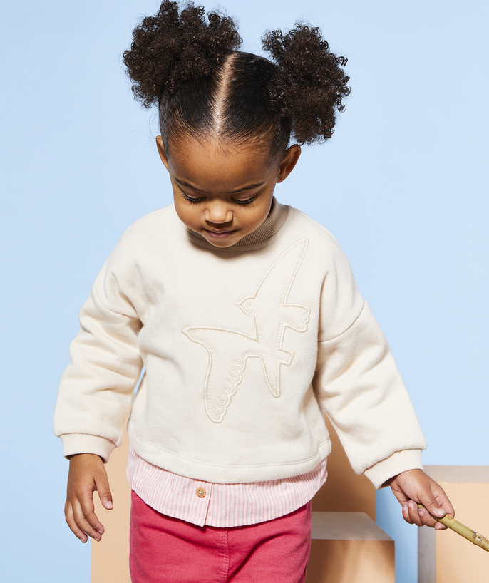 Mała dziewczynka Kategorie TAO - Bluza z długim rękawem dla dziewczynki z efektem 2 w 1 w kolorze beżowym z włókien pochodzących z recyklingu