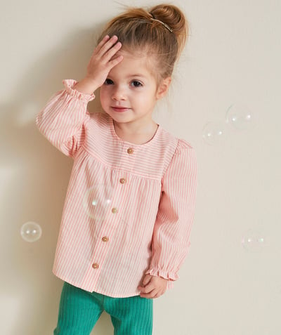 New colours palette Tao Categories - PINK STRIPED BABY GIRL BLOUSE WITH OPENWORK DETAILS