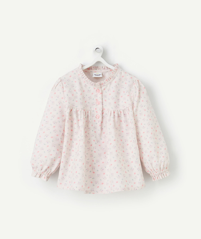 Baby girl Tao Categories - LONG-SLEEVED BABY GIRL BLOUSE IN PINK ORGANIC COTTON WITH FLORAL PRINT