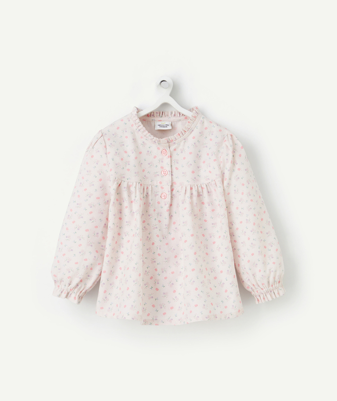 ECODESIGN Tao Categories - LONG-SLEEVED BABY GIRL BLOUSE IN PINK ORGANIC COTTON WITH FLORAL PRINT