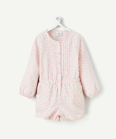 Baby girl Tao Categories - BABY GIRL JUMPSUIT IN PINK ORGANIC COTTON WITH FLORAL PRINT