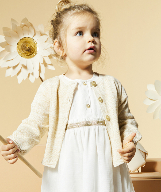 Cardigan Tao Categories - BABY GIRL CARDIGAN IN GOLD ORGANIC COTTON WITH SEQUINS