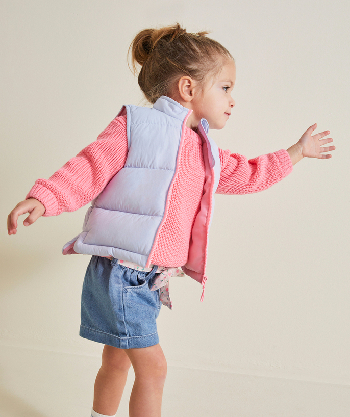 Baby girl Tao Categories - BABY GIRL'S SLEEVELESS DOWN JACKET IN MAUVE RECYCLED PADDING
