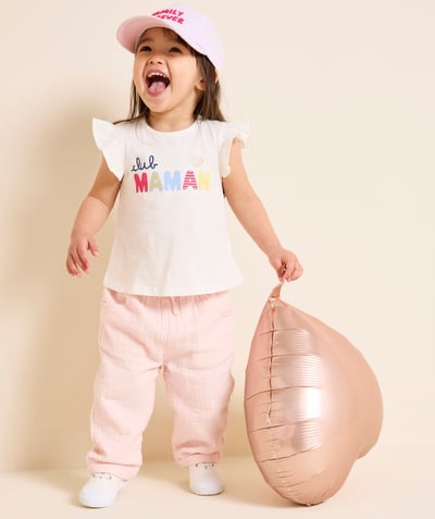 Vêtements Categories Tao - pantalon droit bébé fille en gaze de coton rose pastel