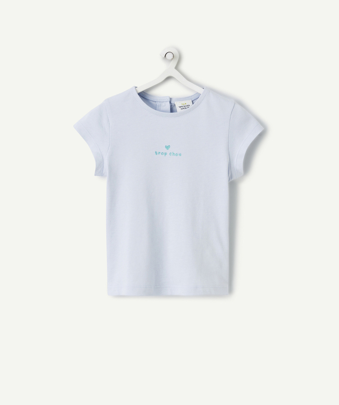 T-shirt - undershirt Tao Categories - SHORT-SLEEVED BABY GIRL T-SHIRT IN BLUE ORGANIC COTTON WITH MESSAGE
