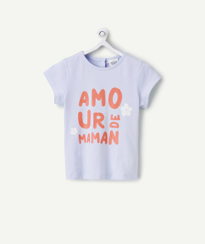 T-shirt - undershirt Tao Categories - BABY GIRL T-SHIRT IN MAUVE ORGANIC COTTON WITH RED LOVE MESSAGE