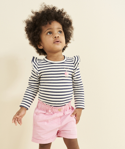 T-shirt - undershirt Tao Categories - baby girl bodysuit in organic cotton with cherry stripes and embroidery