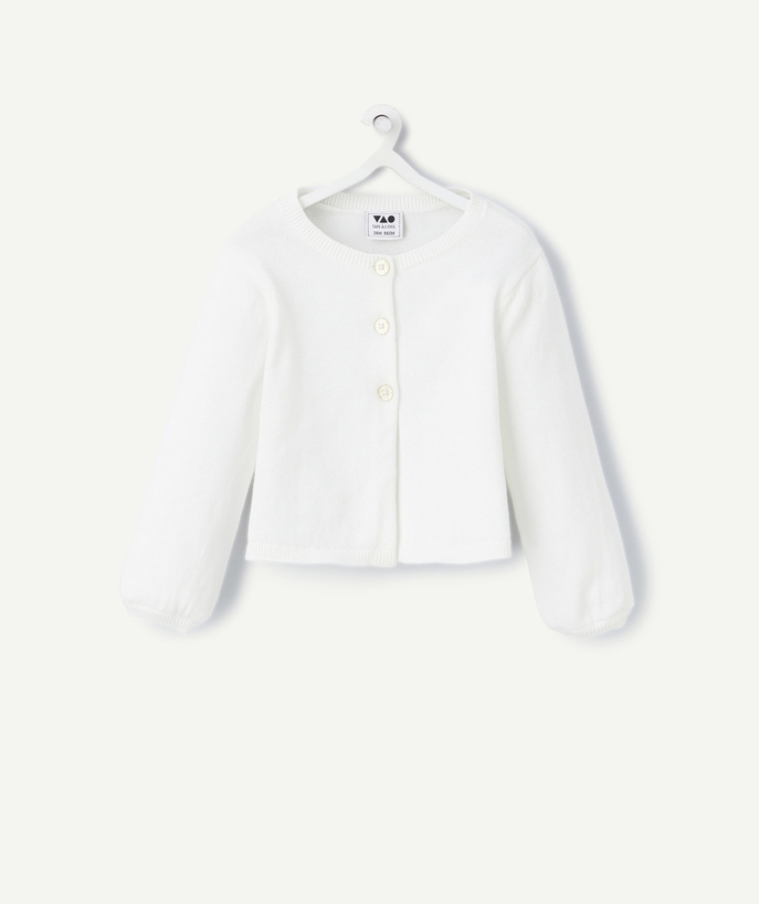 Baby girl Tao Categories - BABY GIRL CARDIGAN IN WHITE ORGANIC COTTON WITH SEQUINED BUTTONS