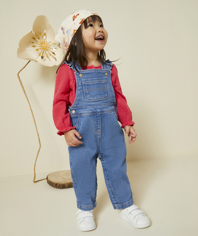 Jumpsuits - Dungarees Tao Categories - BABY GIRL DUNGAREES IN LOW-IMPACT DENIM WITH RUFFLED DETAILS