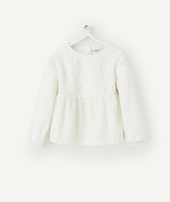 Shirt - Blouse Tao Categories - LONG-SLEEVED BABY GIRL BLOUSE IN ECRU WITH SEQUINED DETAILS