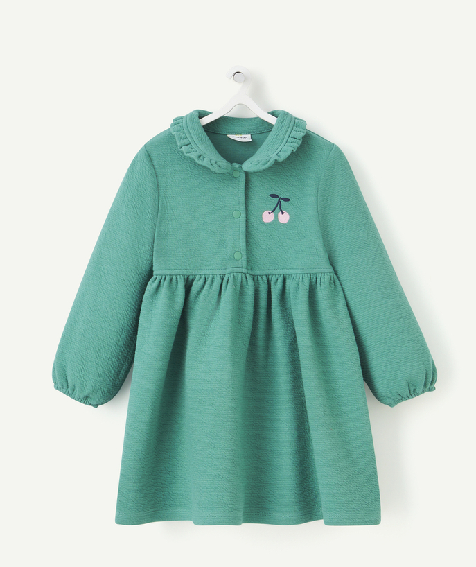 Dress Tao Categories - LONG-SLEEVED GREEN BABY GIRL DRESS WITH CLAUDINE COLLAR
