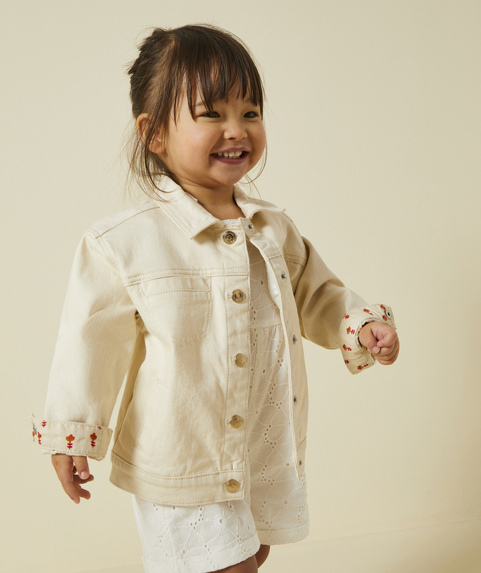 Baby girl Tao Categories - undyed baby girl jacket in recycled fibers with floral details