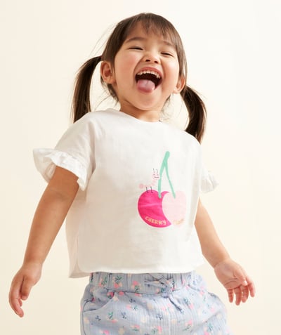 T-shirt - podkoszulek Kategorie TAO - biała koszulka z krótkim rękawem z bawełny organicznej dla dziewczynki z animacją