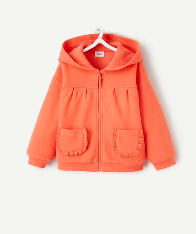 New colours palette Tao Categories - CORAL BABY GIRL HOODIE WITH RUFFLED POCKET