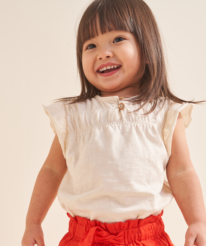 Mała dziewczynka Kategorie TAO - Koszulka z krótkim rękawem dla dziewczynki z niebarwionej bawełny organicznej