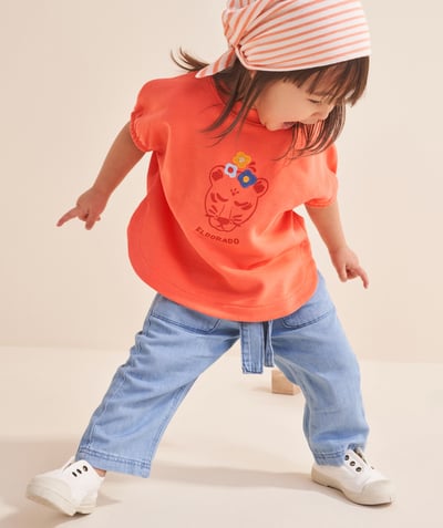 Jeans Tao Categories - baby girl straight pants in low impact blue denim with belt