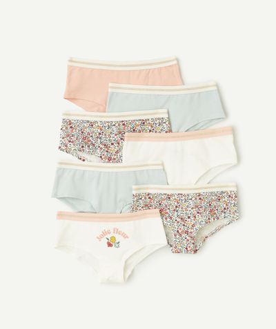 Sous-Vêtements Categories Tao - lot de 7 shorties fille en coton bio bleu rose et imprimés thème fleurs