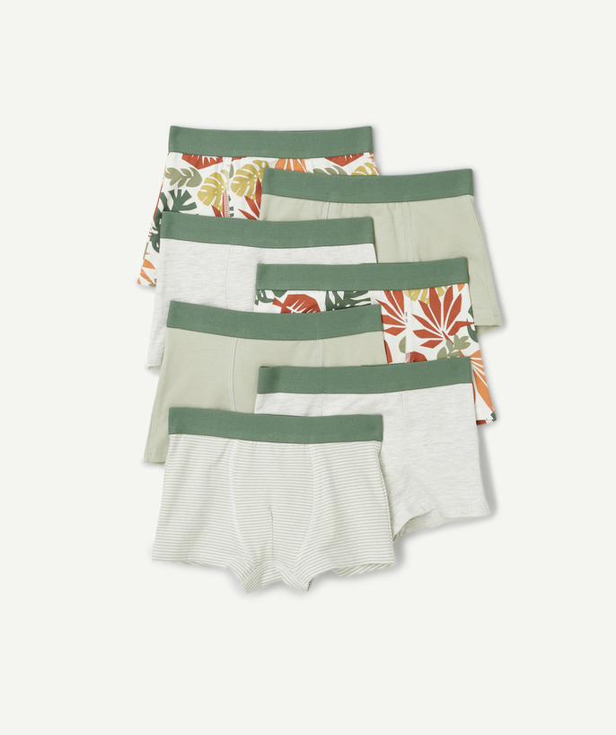 Underwear Tao Categories - pack of 7 jungle-themed boxer shorts for boys in organic grey and green cotton