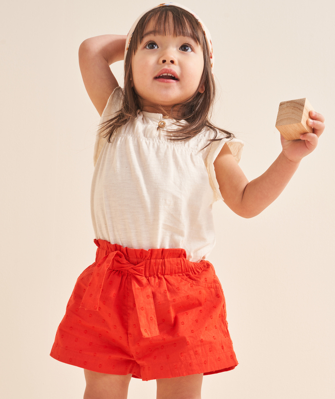 Special Occasion Collection Tao Categories - BABY GIRL SHORTS IN RED ORGANIC COTTON AND PLUMETIS