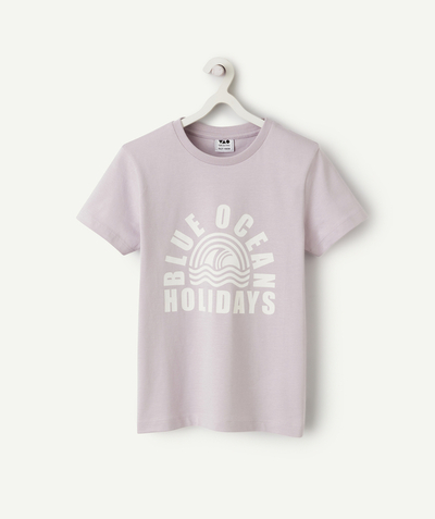 Enfant Categories Tao - t-shirt manches courtes garçon en coton bio lilas thème vacances
