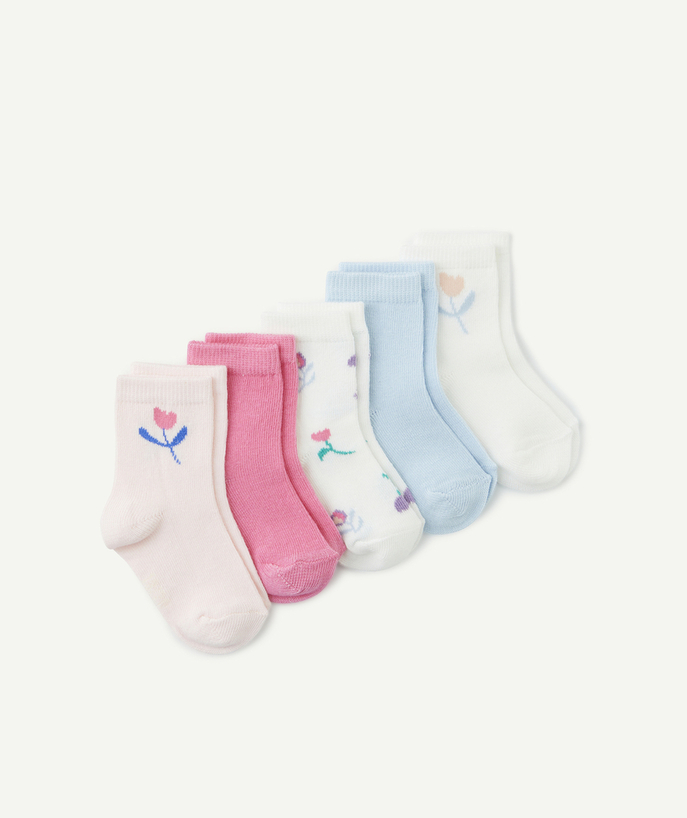 Accessories Tao Categories - PACK OF 5 PAIRS OF FLOWER-THEMED BABY GIRL SOCKS