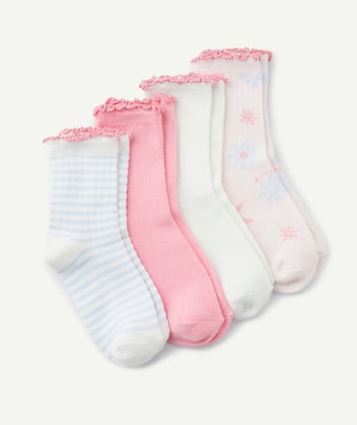 Accessories Tao Categories - SET OF 4 PINK AND WHITE GIRL'S HIGH SOCKS WITH SCALLOPED EDGES