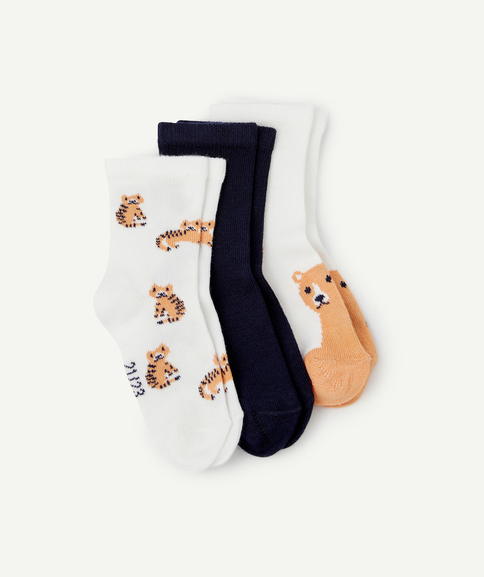 Accessories Tao Categories - PACK OF 3 PAIRS OF TIGER-THEMED BABY BOY SOCKS