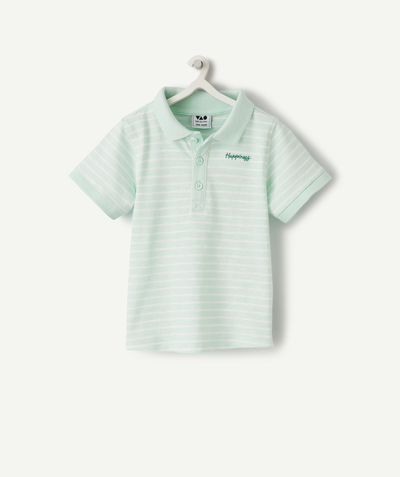 Baby boy Tao Categories - baby boy short-sleeved polo shirt in green organic cotton with stripes