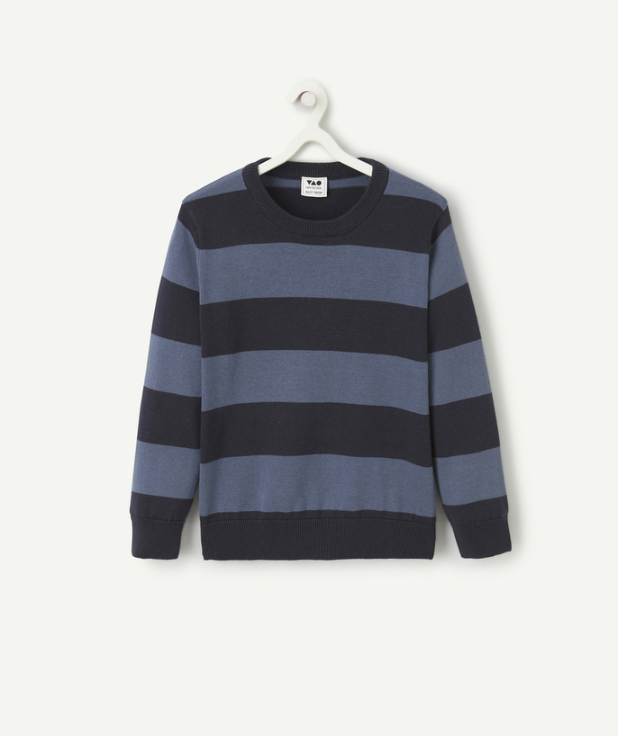 Pullover - Cardigan Tao Categories - BOY'S LONG-SLEEVED PULLOVER IN ORGANIC COTTON WITH TWO-TONE STRIPES