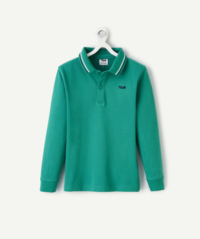 Campus spirit Tao Categories - GREEN BOY'S LONG-SLEEVED POLO WITH BLUE AND WHITE DETAILS