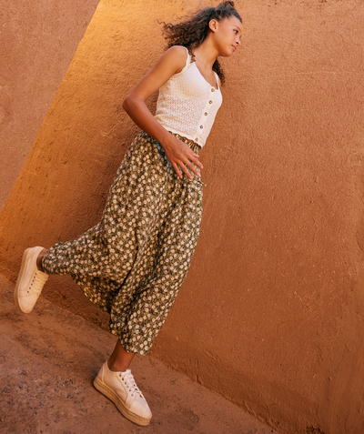 Girl Tao Categories - LONG SKIRT FOR GIRLS IN GREEN RESPONSIBLE VISCOSE WITH FLORAL PRINT