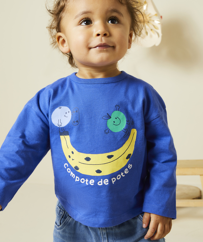 T-shirt - undershirt Tao Categories - BABY BOY T-SHIRT IN BLUE ORGANIC COTTON WITH FRUITS