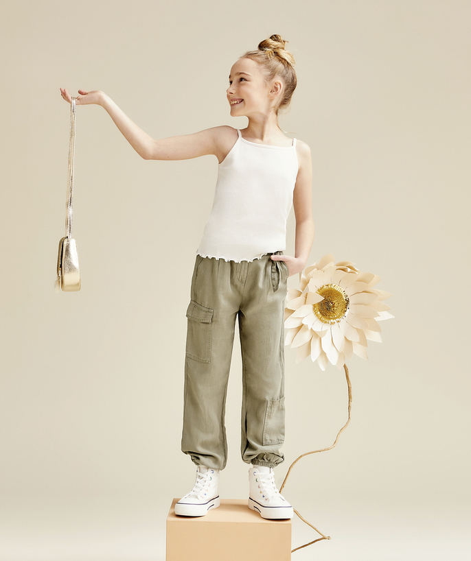 Trousers - jogging pants Tao Categories - KHAKI VISCOSE PANTS FOR GIRLS WITH BELT