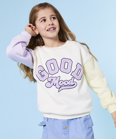 Campus spirit Tao Categories - GIRL'S SWEATSHIRT IN COLORED RECYCLED FIBERS WITH CURLY MESSAGE
