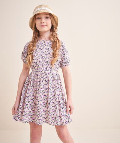 Dress Tao Categories - SHORT-SLEEVED FLOWER-PRINT COTTON GIRL'S DRESS WITH OPENINGS
