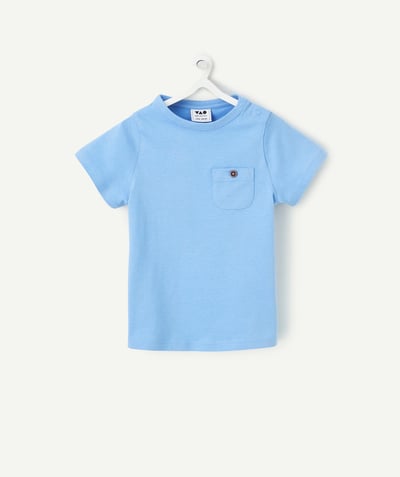 New collection Tao Categories - baby boy t-shirt in blue organic cotton with pocket