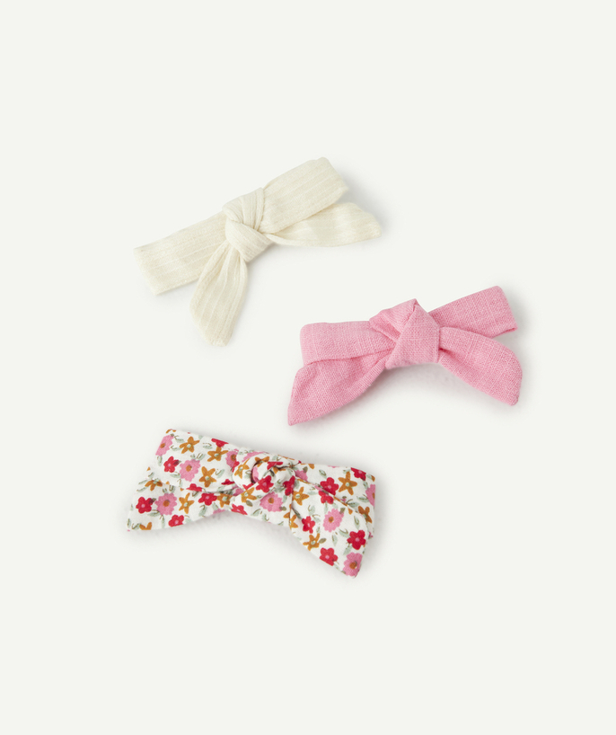 Hair Accessories Tao Categories - SET OF 3 PLAIN RIBBED AND PRINTED BOW BARRETTES FOR GIRLS