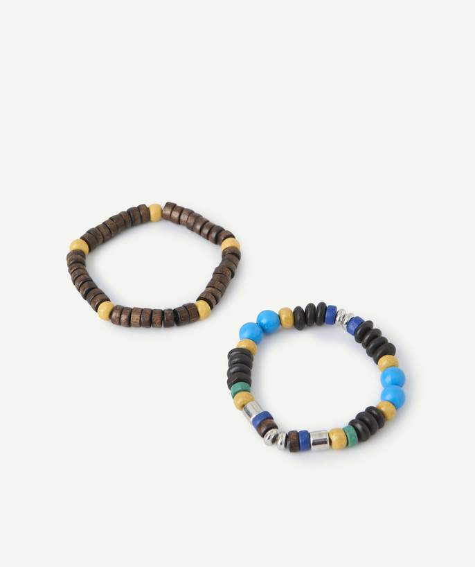 Sieraden Tao Categorieën - Set van 2 bruine en gekleurde parelarmbanden voor jongens