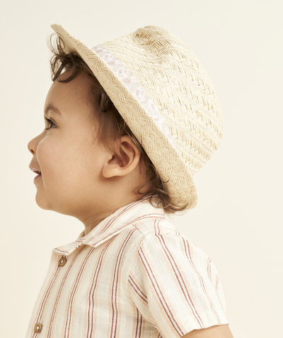 Special Occasion Collection Tao Categories - BABY BOY STRAW HAT WITH LEAF PRINTED FABRIC BAND